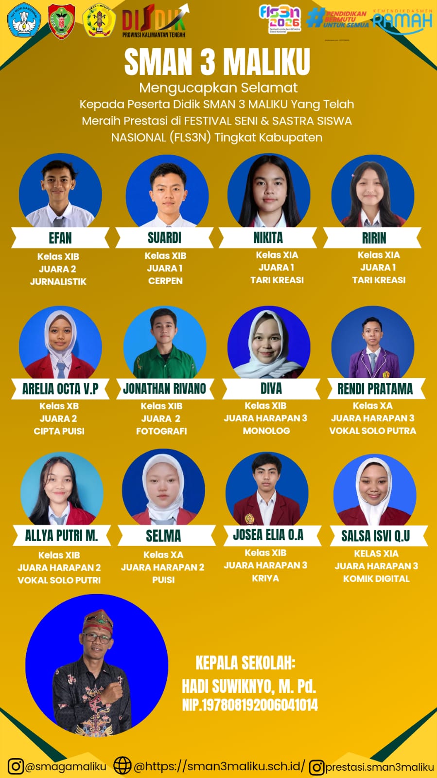 12 Siswa SMAN 3 Maliku Raih Prestasi pada FLS3N Tingkat Kabupaten Pulang Pisau